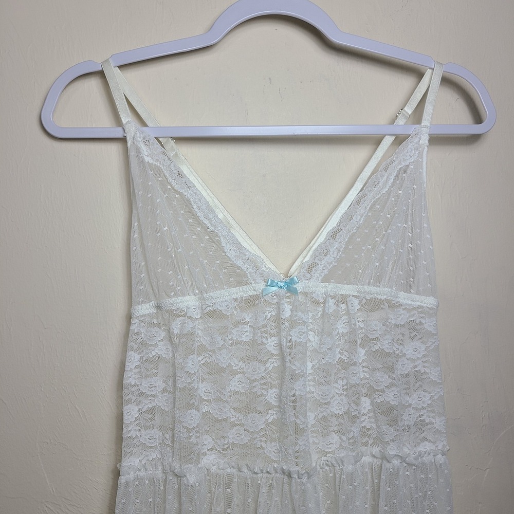 Gilligan & O'Malley‎ White Lace Babydoll Set L w/ Thong Lingerie Bridal Coquette - Picture 3 of 8